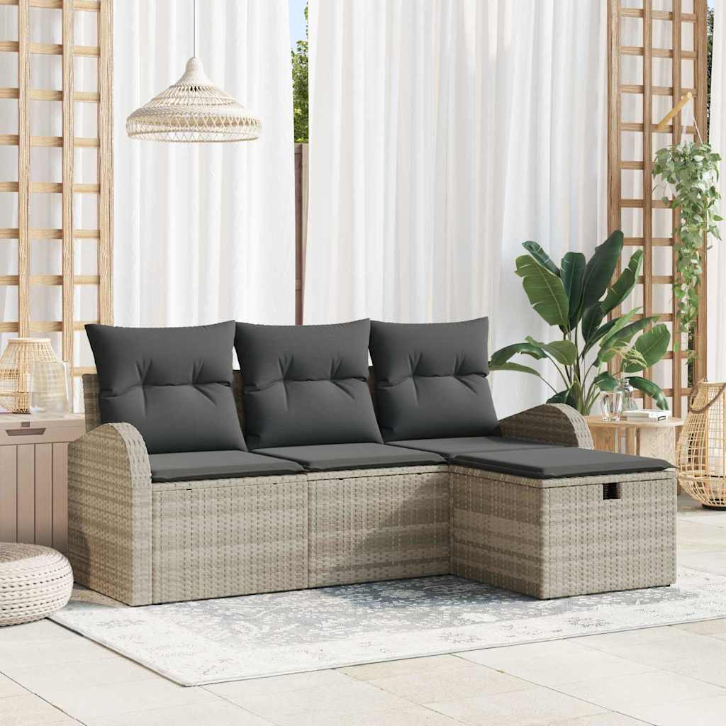 vidaXL Ensemble de canapés avec coussins et rangement 4 pcs Gris clair Résine tressée