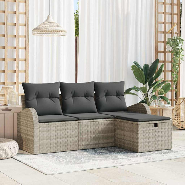 vidaXL Ensemble de canapés avec coussins et rangement 4 pcs Gris clair Résine tressée