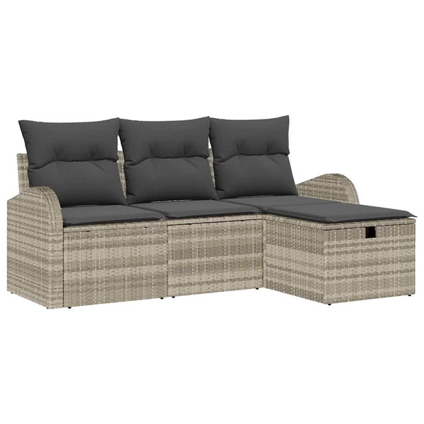 vidaXL Ensemble de canapés avec coussins et rangement 4 pcs Gris clair Résine tressée