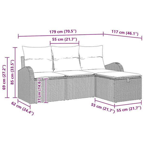 vidaXL Ensemble de canapés avec coussins et rangement 4 pcs Gris clair Résine tressée