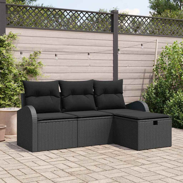 vidaXL Salon de jardin avec coussins et rangement 4 pcs Résine tressée Noir