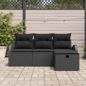 vidaXL Salon de jardin avec coussins et rangement 4 pcs Résine tressée Noir