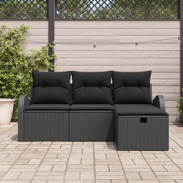 vidaXL Salon de jardin avec coussins et rangement 4 pcs Résine tressée Noir