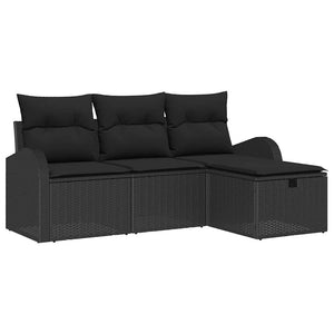 vidaXL Salon de jardin avec coussins et rangement 4 pcs Résine tressée Noir