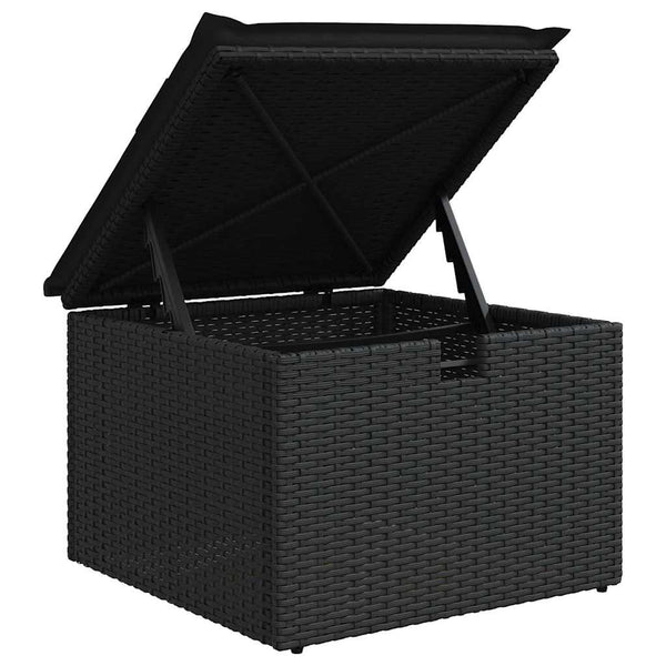 vidaXL Salon de jardin avec coussins et rangement 4 pcs Résine tressée Noir