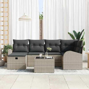 Hellgraues Poly-Rattan Sofa Set mit Kissen