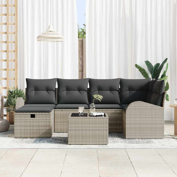 Hellgraues Poly-Rattan Sofa Set mit Kissen