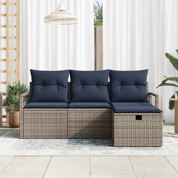 Poly-Rattan Sofa Set Grau/Marineblau 4-teilig