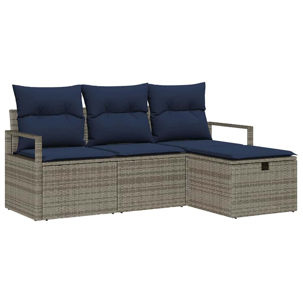 Poly-Rattan Sofa Set Grau/Marineblau 4-teilig
