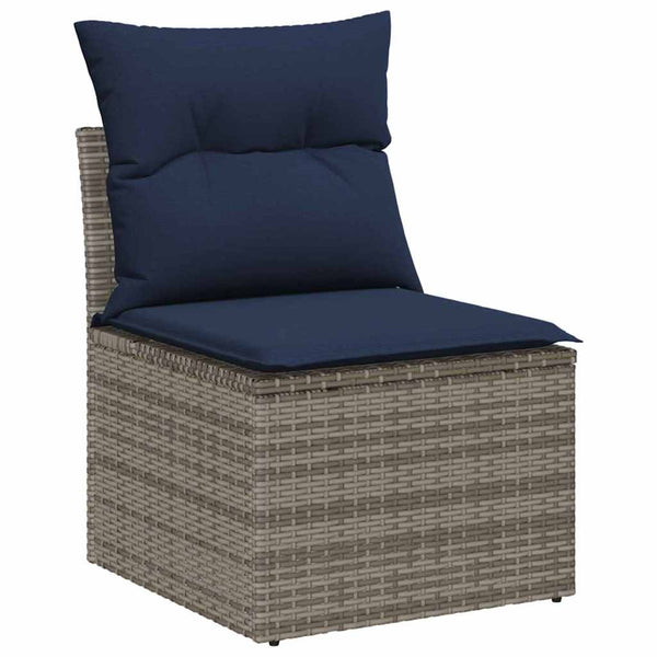 Poly-Rattan Sofa Set Grau/Marineblau 4-teilig