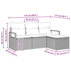 Poly-Rattan Sofa Set Grau/Marineblau 4-teilig