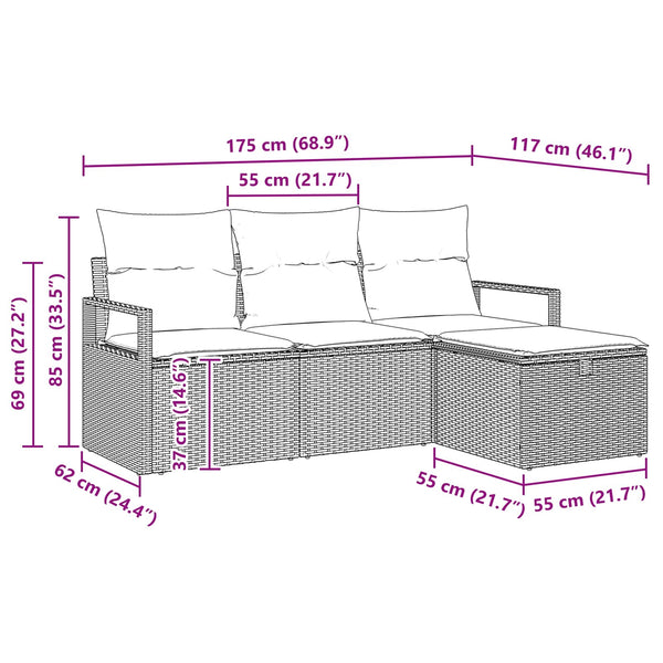 Poly-Rattan Sofa Set Grau/Marineblau 4-teilig
