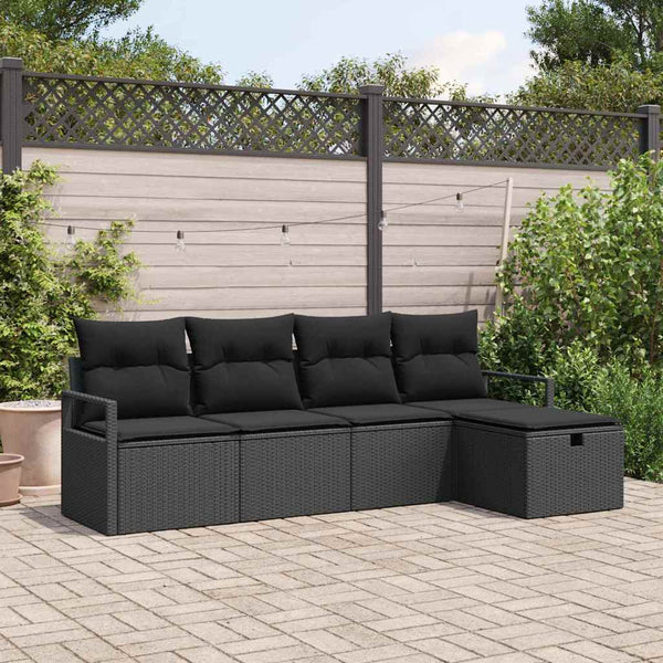 vidaXL Ensemble de canapés avec coussins et rangement 5 pcs Résine tressée Noir