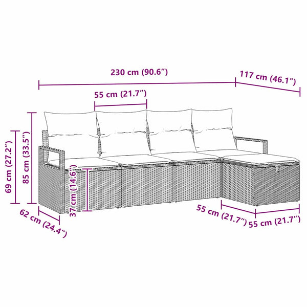 vidaXL Ensemble de canapés avec coussins et rangement 5 pcs Résine tressée Noir