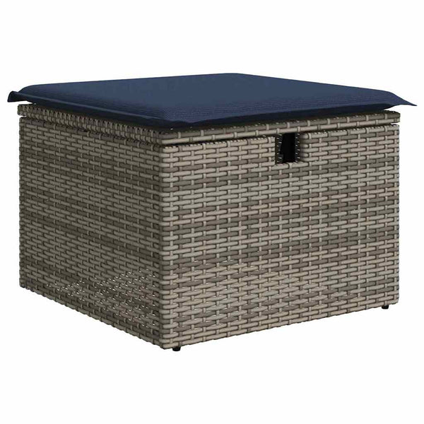 Grau/Marineblaues Poly-Rattan Sofa-Set mit Kissen, 5-teilig