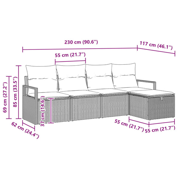 Grau/Marineblaues Poly-Rattan Sofa-Set mit Kissen, 5-teilig