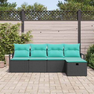 Poly Rattan Sofa Set Schwarz Türkis 5-teilig