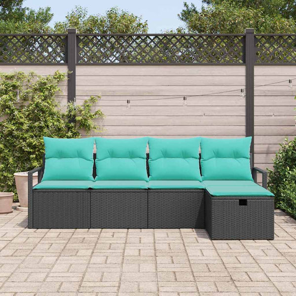 Poly Rattan Sofa Set Schwarz Türkis 5-teilig