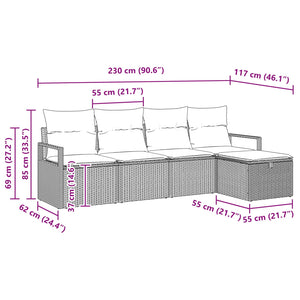 Poly Rattan Sofa Set Schwarz Türkis 5-teilig