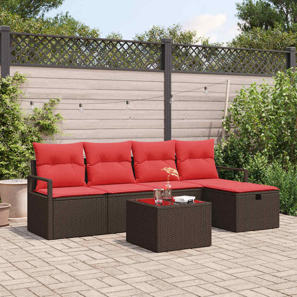 Poly Rattan Sofa Set Braun & Rot