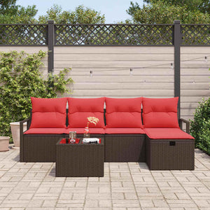 Poly Rattan Sofa Set Braun & Rot