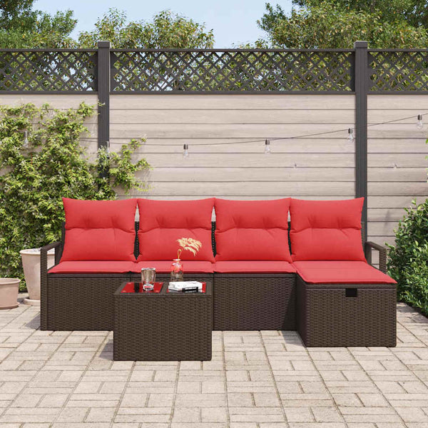Poly Rattan Sofa Set Braun & Rot