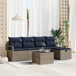 vidaXL Ensemble de canapés avec coussins gris et bleu marine, en polyrotin