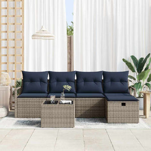 vidaXL Ensemble de canapés avec coussins gris et bleu marine, en polyrotin