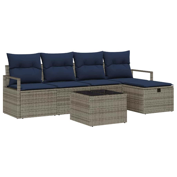 vidaXL Ensemble de canapés avec coussins gris et bleu marine, en polyrotin
