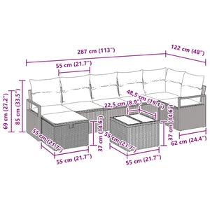 Poly Rattan Sofa Set Grau Marineblau 8-teilig