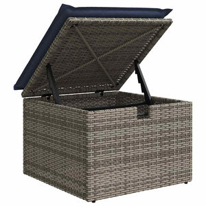Poly Rattan Sofa Set Grau/Marineblau mit Kissen