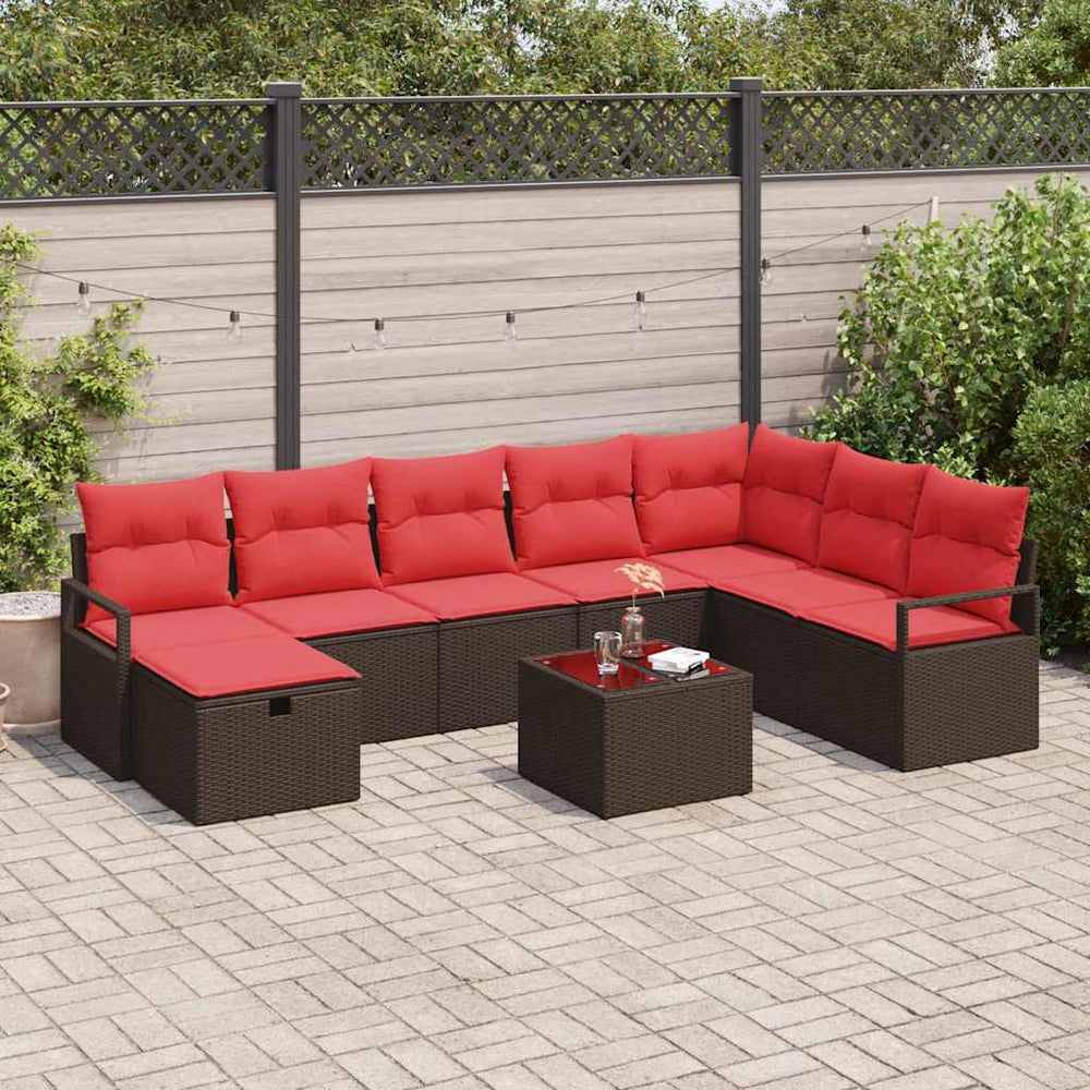 vidaXL Ensemble de canapés avec coussins et rangements 9 pcs Marron Rotin PE