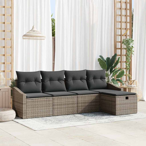 Graues Poly-Rattan Sofa Set mit Kissen