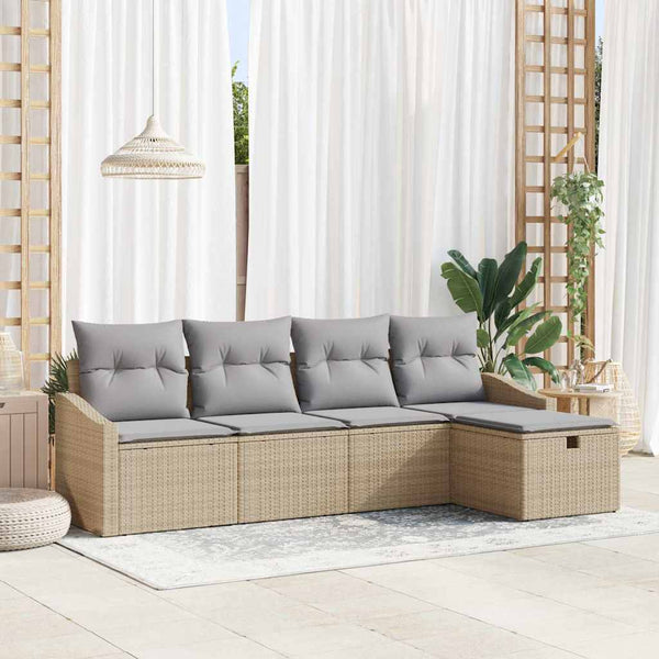 vidaXL Salon de jardin avec coussins de rangement Beige Résine tressée