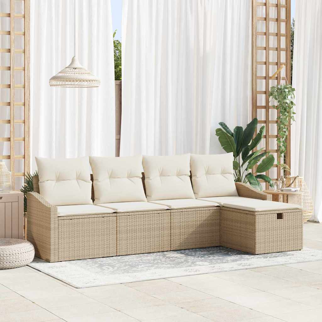 Beige Poly-Rattan Sofa Set mit Kissen