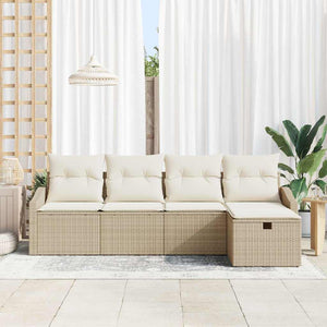 Beige Poly-Rattan Sofa Set mit Kissen