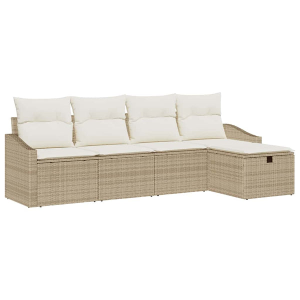 Beige Poly-Rattan Sofa Set mit Kissen
