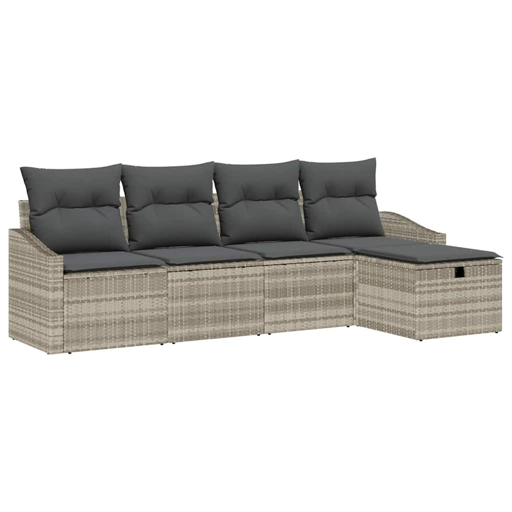 vidaXL Salon de jardin avec coussins avec rangement 5 pcs Gris clair résine tressée