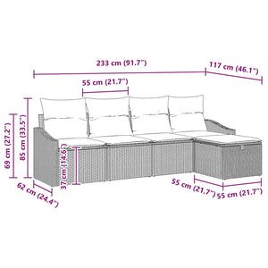 Garten Sofaset mit Kissen & Stauraum, 5-teilig
