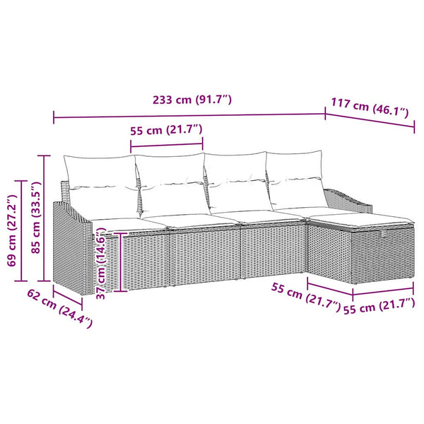 Garten Sofaset mit Kissen & Stauraum, 5-teilig