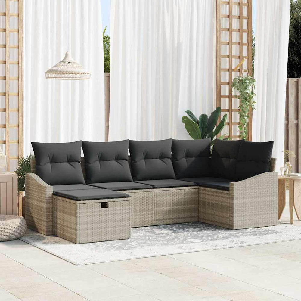 vidaXL Salon de jardin avec coussins 6 pcs Gris clair et gris Résine tressée