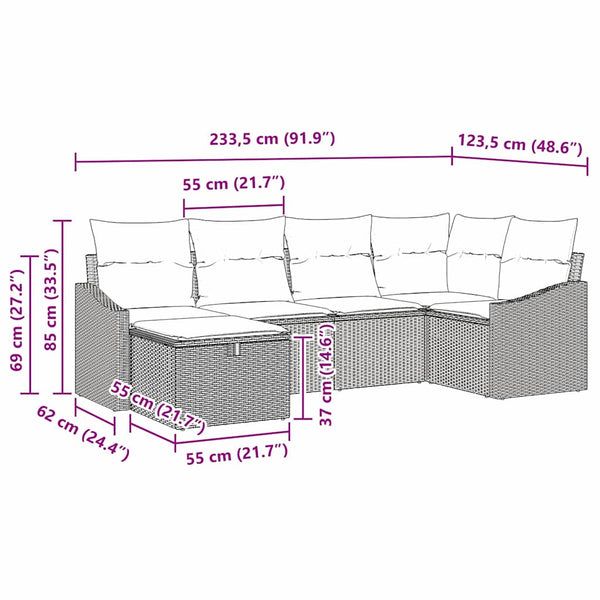 vidaXL Salon de jardin avec coussins 6 pcs Gris clair et gris Résine tressée