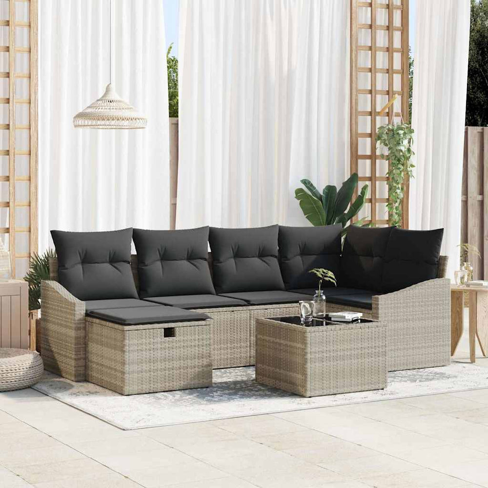 vidaXL Ensemble de canapés avec coussins 7 pcs Gris clair et gris Résine tressée
