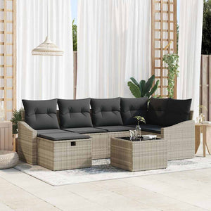 7-teiliges Sofa-Set Hellgrau Poly-Rattan