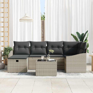 7-teiliges Sofa-Set Hellgrau Poly-Rattan