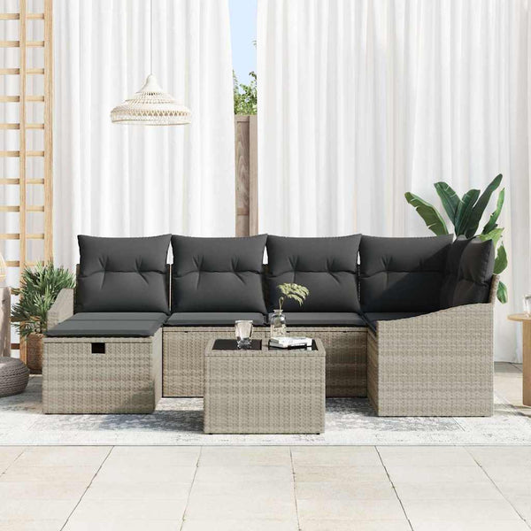 7-teiliges Sofa-Set Hellgrau Poly-Rattan