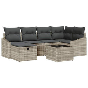7-teiliges Sofa-Set Hellgrau Poly-Rattan