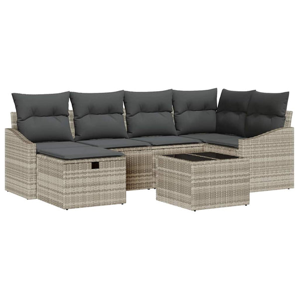 7-teiliges Sofa-Set Hellgrau Poly-Rattan