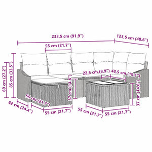 7-teiliges Sofa-Set Hellgrau Poly-Rattan