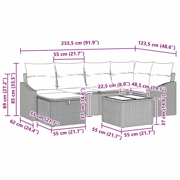 7-teiliges Sofa-Set Hellgrau Poly-Rattan